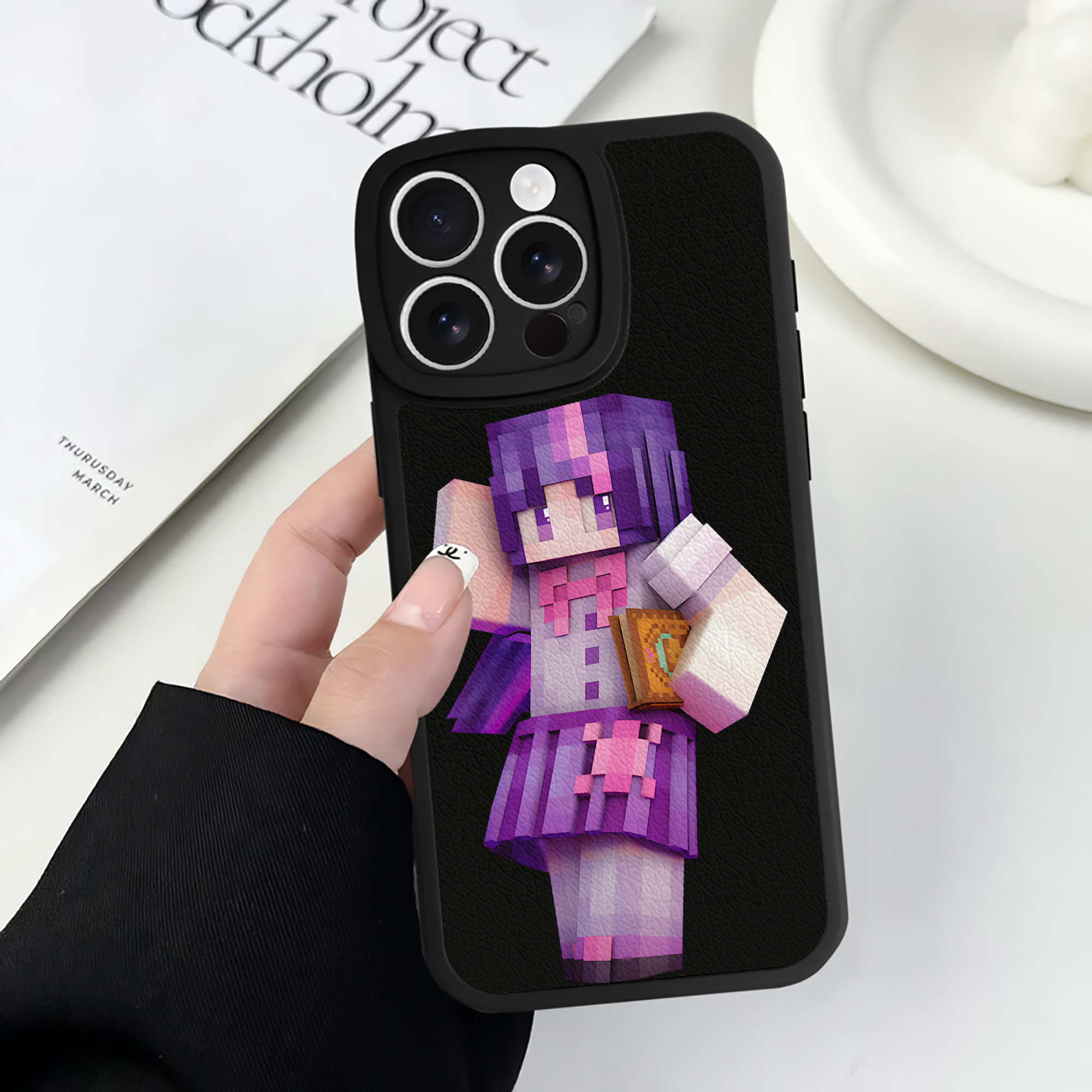 （画像用） マインクラフト ブロックの世界 Minecraft MC Block world 【iPhone 16シリーズ対応】シリコンスマホケース（レザー調） 材質：シリコン